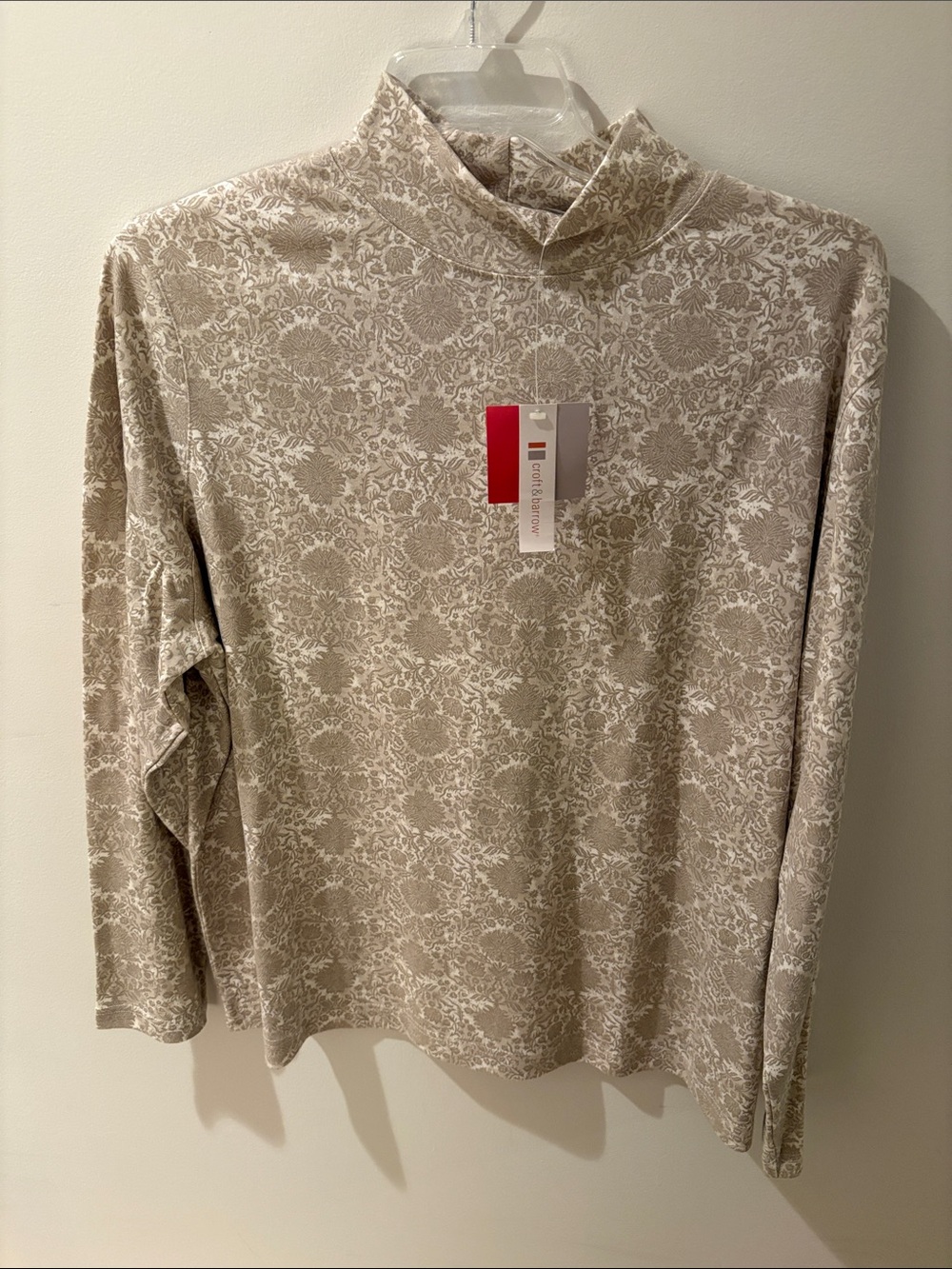 croft & barrow Beige Floral Mock-Neck Long Sleeve Shirt